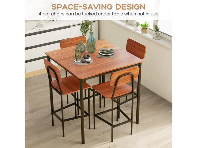 Giantex 5-Piece Dining Table Set W/Counter Height Table & 4 Bar Stools, Industrial Kitchen Dining Table Set W/Footrest & Backrest, Space-Saving...