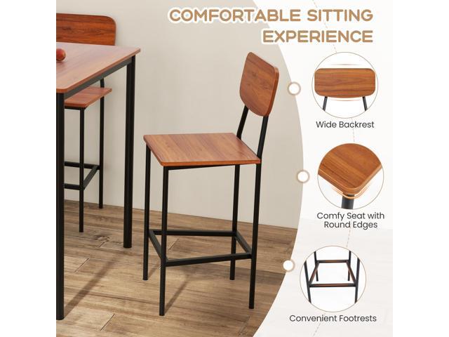 Giantex 5-Piece Dining Table Set W/Counter Height Table & 4 Bar Stools, Industrial Kitchen Dining Table Set W/Footrest & Backrest, Space-Saving...