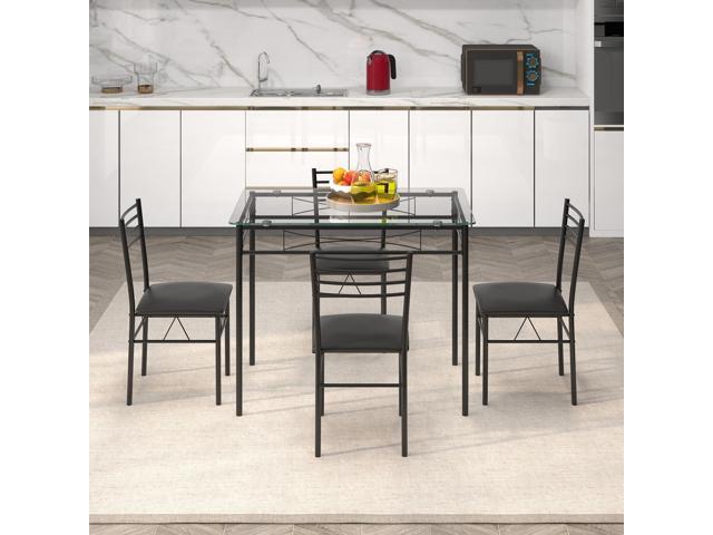 Giantex 5 Piece Dining Table Set, Kitchen Dining Set with Tempered Glass Table Top and 4 Upholstered Chairs, Dinette Set for 4 for Breakfast Nook...