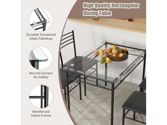 Giantex 5 Piece Dining Table Set, Kitchen Dining Set with Tempered Glass Table Top and 4 Upholstered Chairs, Dinette Set for 4 for Breakfast Nook...