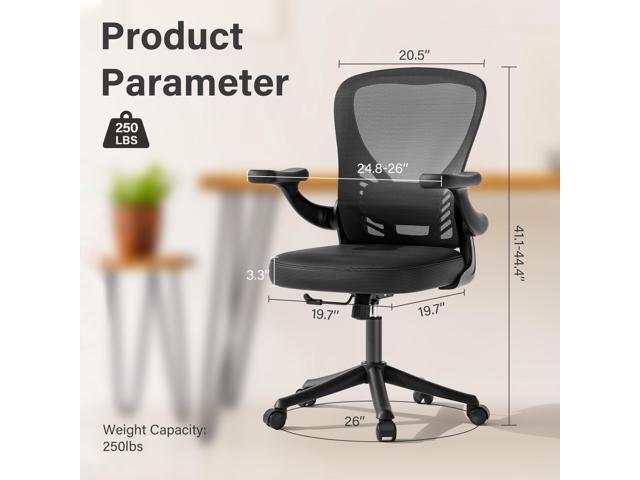 Computer Desk Chair with Wheels, Mesh Office Chair with Flip Up Arms, Adjustable Lumbar Support, Swivel Desk Chair Comfy, Black