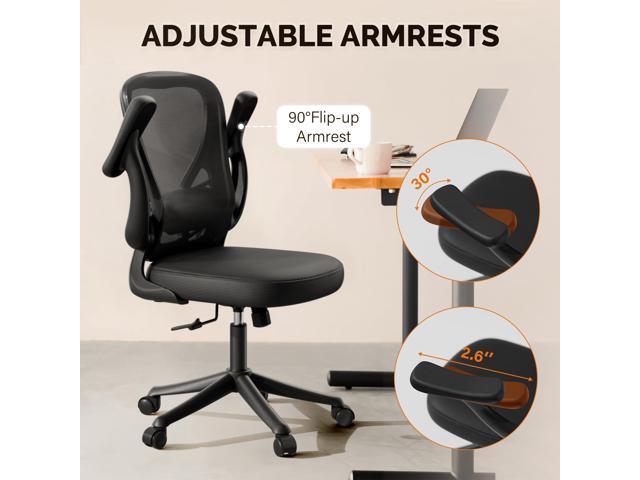 Computer Desk Chair with Wheels, Mesh Office Chair with Flip Up Arms, Adjustable Lumbar Support, Swivel Desk Chair Comfy, Black