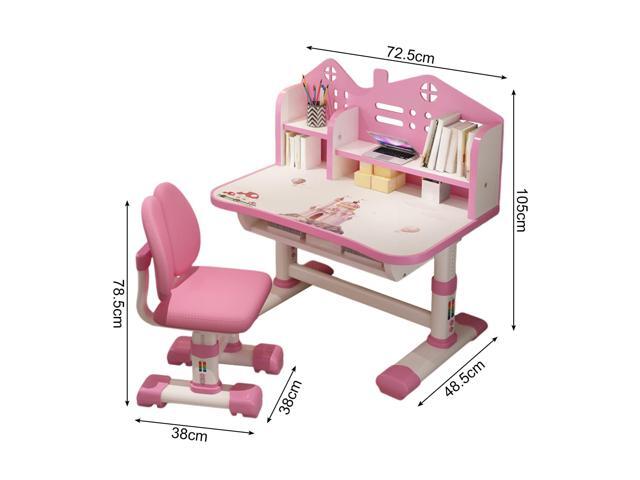 Kids Desk and Chair Set, Adjustable Height Kids Desk with Storage and Drawers Girls Desk Pink Writing Reading Drawing