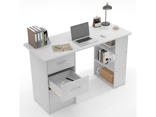 Computer Desk with Drawers,Standing Desk with Storage Racks,Writing Desk for Home Office or Bedroom (White)