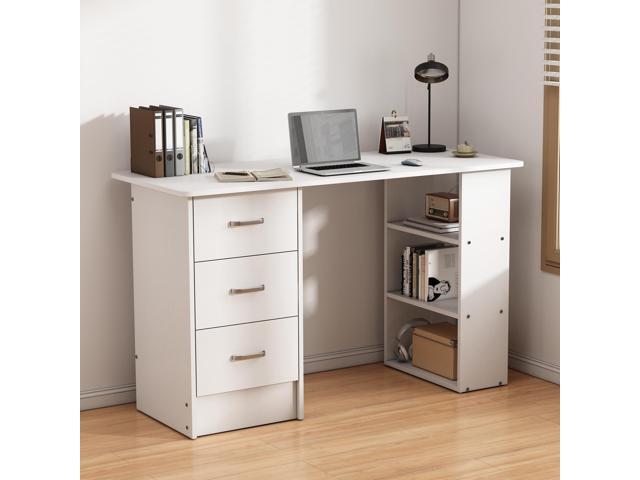 Computer Desk with Drawers,Standing Desk with Storage Racks,Writing Desk for Home Office or Bedroom (White)