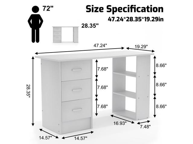 Computer Desk with Drawers,Standing Desk with Storage Racks,Writing Desk for Home Office or Bedroom (White)