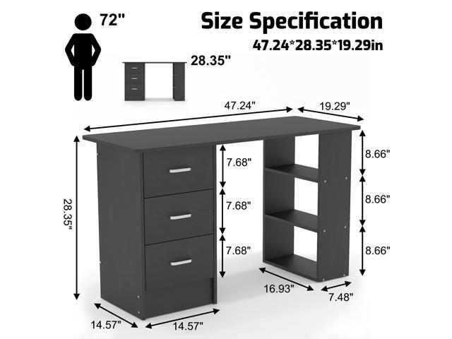 Computer Desk with Drawers,Standing Desk with Storage Racks,Writing Desk for Home Office or Bedroom(Black)
