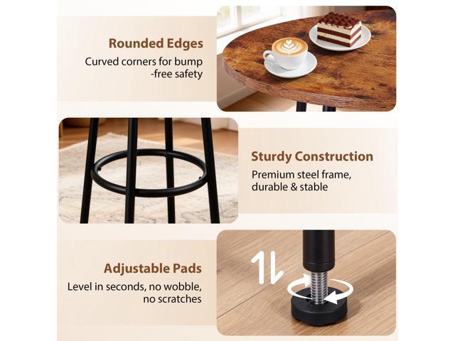 Nova Microdermabrasion 3 Piece Dining Table Set, Modern Round Bar Table and 2 Stools, Counter Height Wood Table and Chairs for Kitchen Breakfast...