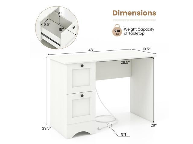 Tangkula White Desk with Drawers & Charging Station, Wooden Home Office Desk PC Laptop Notebook Desk, Compact Study Desk Writing Desk, Computer...