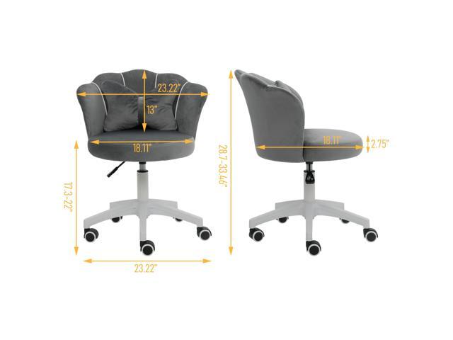 ALEAVIC Grey Vanity Chair with Wheels, Velvet Upholstered Desk Chair, Cute Home Office Desk Chair Swivel with Back for Girls Women, Height...