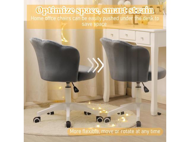 ALEAVIC Grey Vanity Chair with Wheels, Velvet Upholstered Desk Chair, Cute Home Office Desk Chair Swivel with Back for Girls Women, Height...