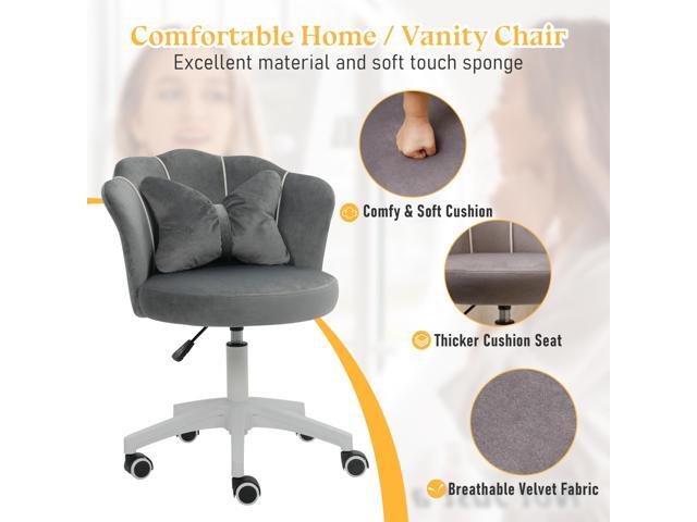 ALEAVIC Grey Vanity Chair with Wheels, Velvet Upholstered Desk Chair, Cute Home Office Desk Chair Swivel with Back for Girls Women, Height...