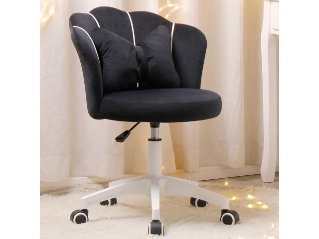 ALEAVIC Black Vanity Chair with Wheels, Velvet Upholstered Desk Chair, Cute Home Office Desk Chair Swivel with Back for Girls Women, Height...