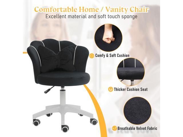 ALEAVIC Black Vanity Chair with Wheels, Velvet Upholstered Desk Chair, Cute Home Office Desk Chair Swivel with Back for Girls Women, Height...