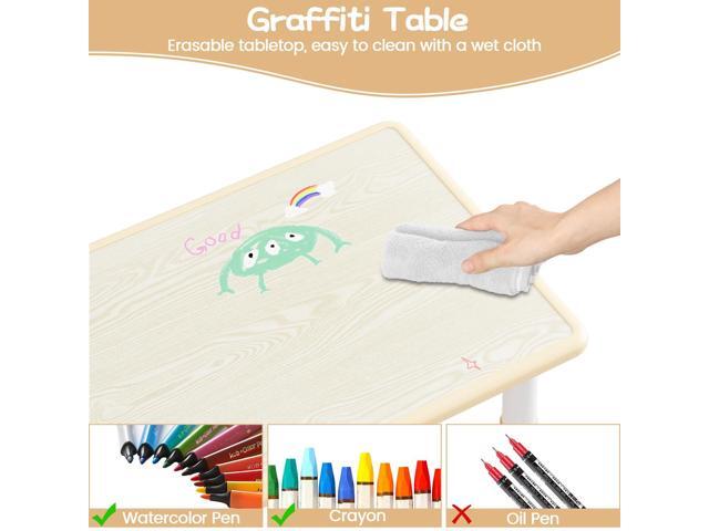 Kids Table and 4 Chairs Set, Height Adjustable Toddler Table and Chair Set for Ages 2-10, Graffiti Desktop, Non-Slip Legs, Arts & Crafts Table,...