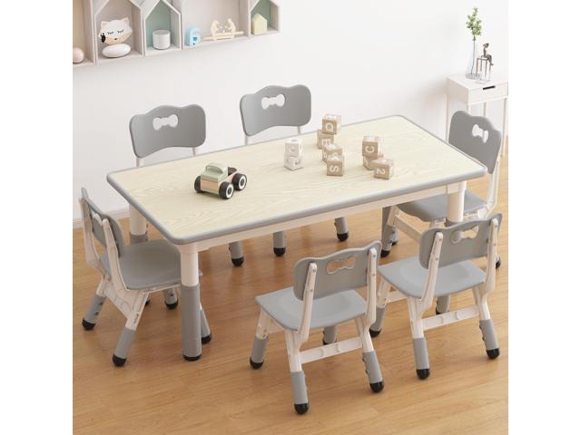 GAOMON Kids Table and 6 Chairs Set, Height Adjustable Toddler Table and Chair Set for Ages 2-10, Graffiti Desktop, Non-Slip Legs, Children Activity...