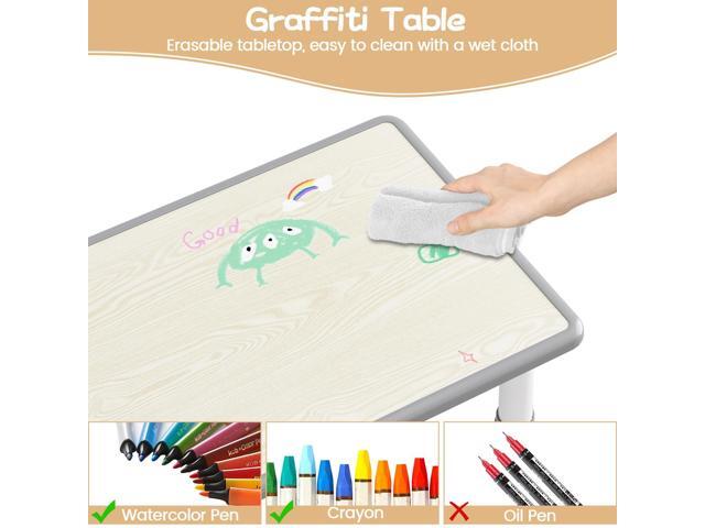 GAOMON Kids Table and 6 Chairs Set, Height Adjustable Toddler Table and Chair Set for Ages 2-10, Graffiti Desktop, Non-Slip Legs, Children Activity...