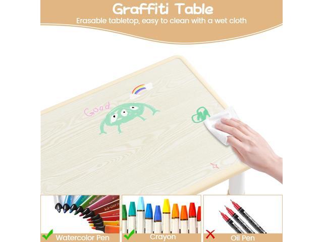 GAOMON Kids Table and 2 Chairs Set with Graffiti Desktop, Height Adjustable Toddler Table and Chairs Set for Reading, Drawing, Playing, Eating