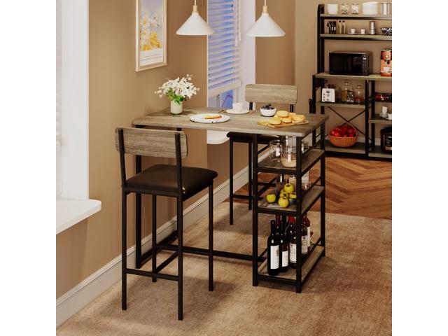 CABIHOME Dining Table Set for 2, Kitchen Table and Upholstered Chairs for 2, 3 Piece Counter Height Bar Table Set with 3 Large Storage Shelves for...