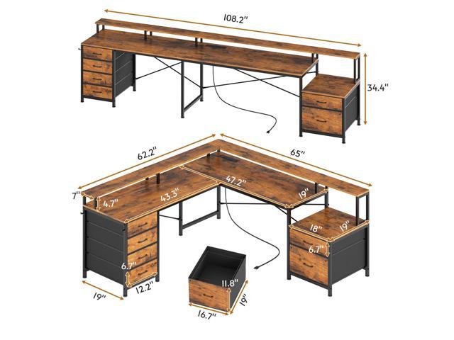 SEDETA L Shaped Desk with 6 Drawer, 108' Home Office Desk with File Drawer & Power Outlet, Corner Computer Desk with Monitor Shelf, Two Person...