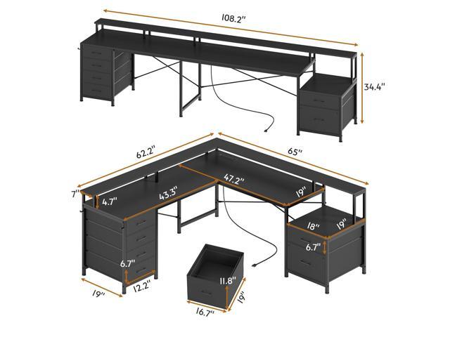 SEDETA L Shaped Desk with 6 Drawer, 108' Home Office Desk with File Drawer & Power Outlet, Corner Computer Desk with Monitor Shelf, File Cabinet,...