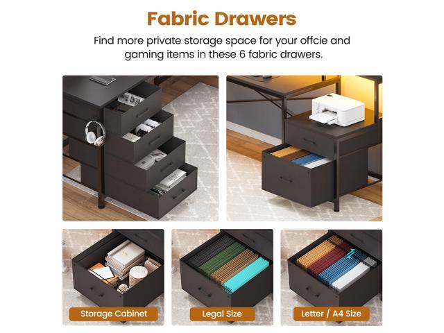 SEDETA L Shaped Desk with 6 Drawer, 108' Home Office Desk with File Drawer & Power Outlet, Corner Computer Desk with Monitor Shelf, File Cabinet,...