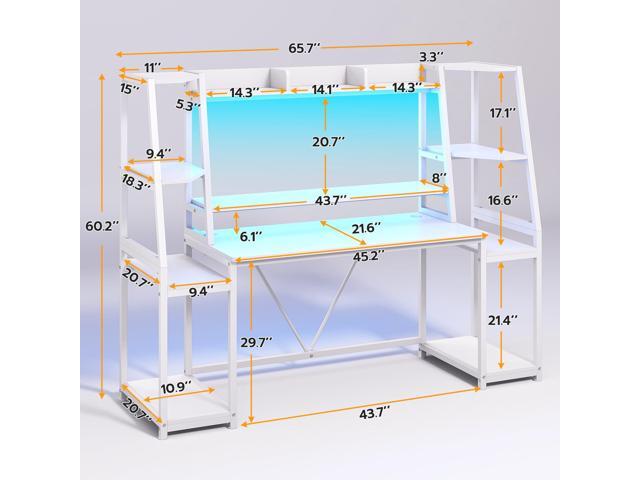 SEDETA White Gaming Desk 65.7'' with LED Lights, Hutch and Storage Shelves, Computer Desk with Monitor Stand, Large PC Gamer Desk Workstation,...