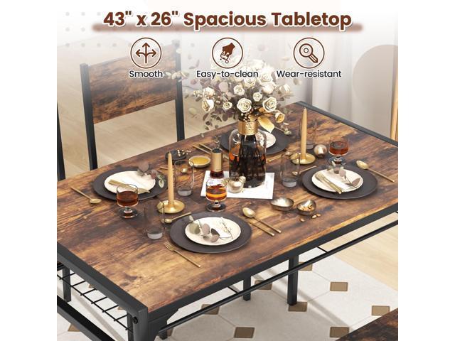 COSTWAY 4 Pieces Dining Table Set, Kitchen Table and 2 Chairs for 4 with Bench, Storage Racks, Metal Frame & Space-saving Design, Industrial...