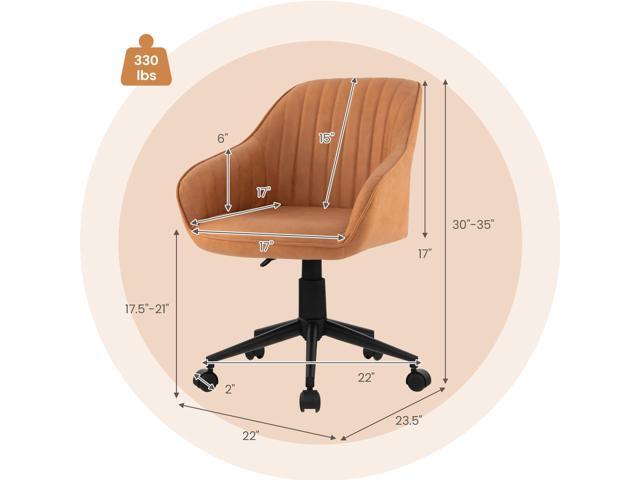 POWERSTONE Modern Home Office Desk Chair, Mid Century Computer Chair Adjustable Swivel Bedroom Makeup Chair with Wheels and Arms Brown (1 Pack)