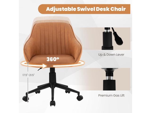 POWERSTONE Modern Home Office Desk Chair, Mid Century Computer Chair Adjustable Swivel Bedroom Makeup Chair with Wheels and Arms Brown (1 Pack)