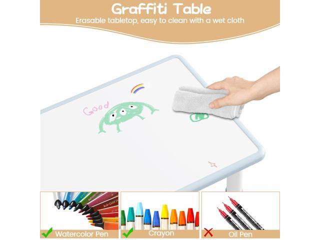 RONIPIC Height Adjustable Toddler Table and 2 Chairs Set with Graffiti Desktop, Kids Table and Chairs Set, Non-Slip Legs, Kids Activity Table for...