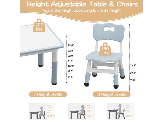 RONIPIC Height Adjustable Toddler Table and 2 Chairs Set with Graffiti Desktop, Kids Table and Chairs Set, Non-Slip Legs, Kids Activity Table for...