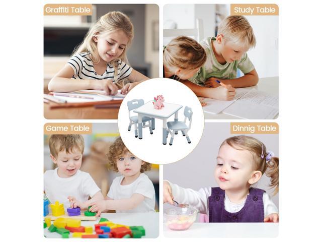 RONIPIC Height Adjustable Toddler Table and 2 Chairs Set with Graffiti Desktop, Kids Table and Chairs Set, Non-Slip Legs, Kids Activity Table for...