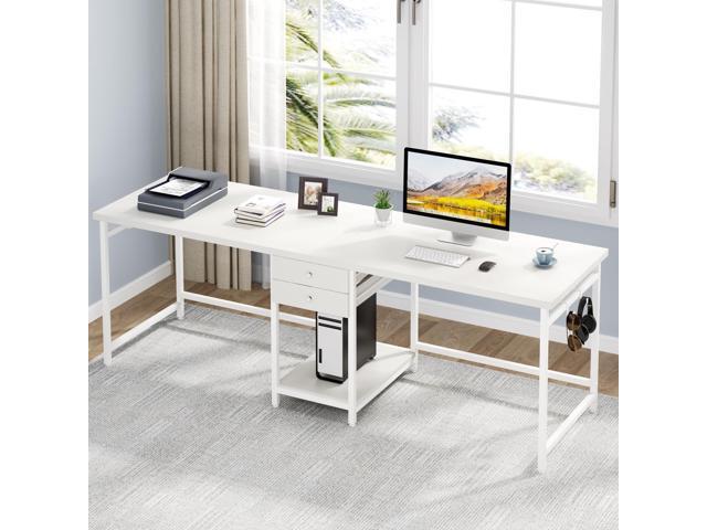 Tribesigns 78.74 Two Person Desk with 2 Drawers, Long Double Computer Desk Gaming Table with Shelves, Industrial Study Writing Table Workstation...