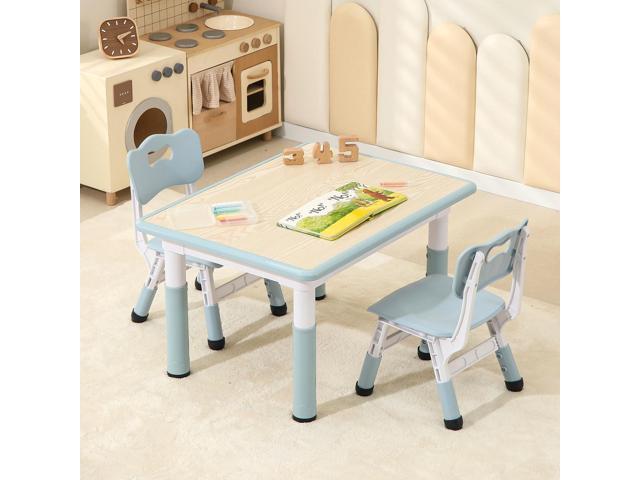Toddler Table and 2 Chairs, Height-Adjustable Kids Table and Chairs Set, 31.5''L x 23.6''W Children Activity Table for Boys and Girls Aged 3-8