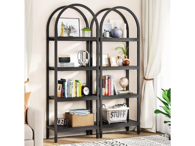 Tribesigns 4-Tier Open Bookshelf Set of 2, 70.8' Industrial Wood Bookcase with Metal Frame, Freestanding Display Rack Tall Shelving Unit for...