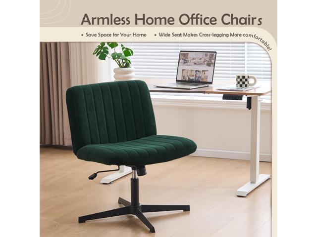 Criss Cross Legged Office Chair no Wheels Upholstered Wide Seat Armless Desk Chair Height Adjustable Swivel Computer Chair for Home Office,...