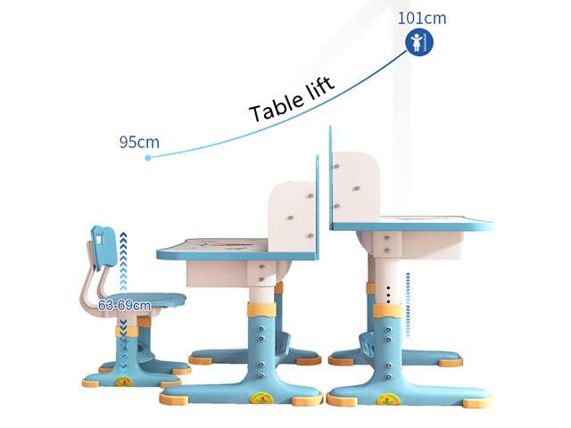 Kids Desk and Chair Set, Adjustable Height Children Study Table and Chair Set with Drawer, Cartoon Pattern Study Table for Toddlers 3-12 Years Blue