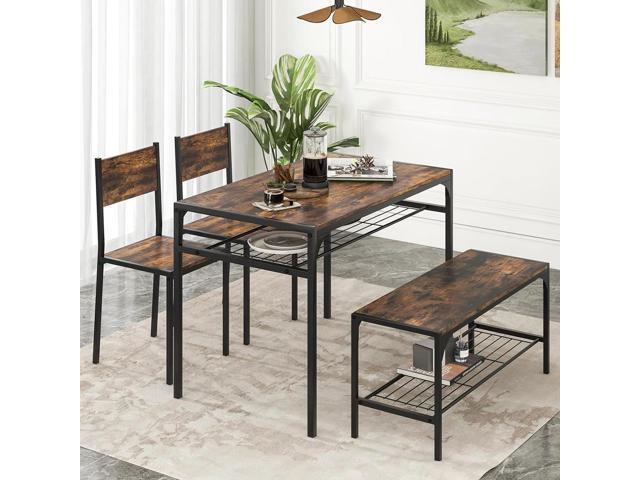 Tangkula Dining Table Set for 4, Kitchen Table and 2 Chairs for 4 with Bench, Additonal Storage Rack, 4 Piece Dining Table Set for Small Space,...