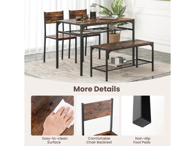Tangkula Dining Table Set for 4, Kitchen Table and 2 Chairs for 4 with Bench, Additonal Storage Rack, 4 Piece Dining Table Set for Small Space,...