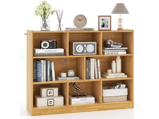 LDAILY 8 Cube Low Bookcase, 3 Shelf Horizontal Bookshelf, 3-Tier Storage Cabinet with Anti-Tipping Device, Modern Storage Shelves for Living Room,...