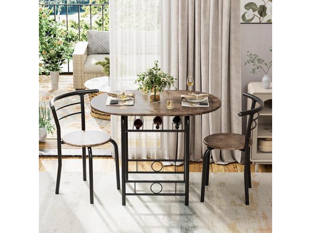 Flamaker Dining Table for 2, 3 Piece Round Table & Chair Set, Small Kitchen Table for Breakfast Nook, Wood Grain Tabletop and Built-in Storage...