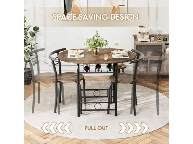 Flamaker Dining Table for 2, 3 Piece Round Table & Chair Set, Small Kitchen Table for Breakfast Nook, Wood Grain Tabletop and Built-in Storage...