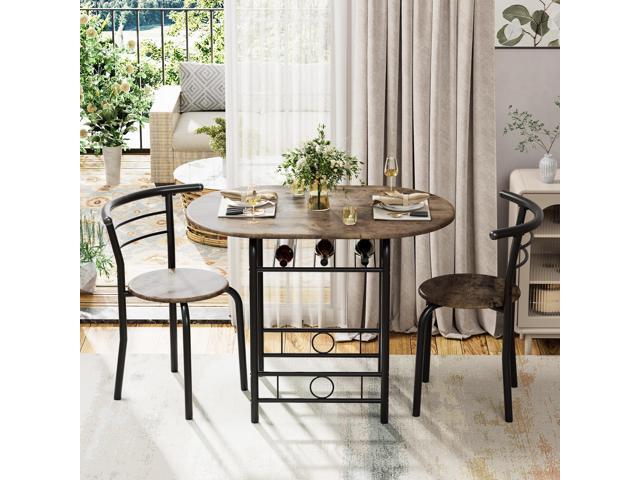 Flamaker Dining Table for 2, 3 Piece Round Table & Chair Set, Small Kitchen Table for Breakfast Nook, Wood Grain Tabletop and Built-in Storage...