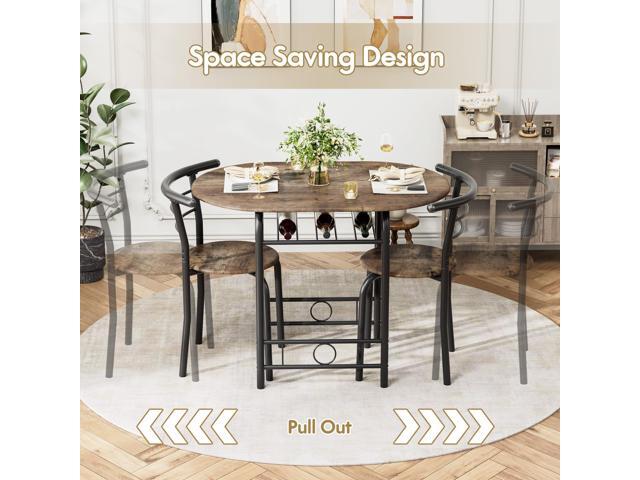 Flamaker Dining Table for 2, 3 Piece Round Table & Chair Set, Small Kitchen Table for Breakfast Nook, Wood Grain Tabletop and Built-in Storage...