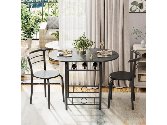 Flamaker Dining Table for 2, 3 Piece Round Table & Chair Set, Small Kitchen Table for Breakfast Nook, Wood Grain Tabletop and Built-in Storage...