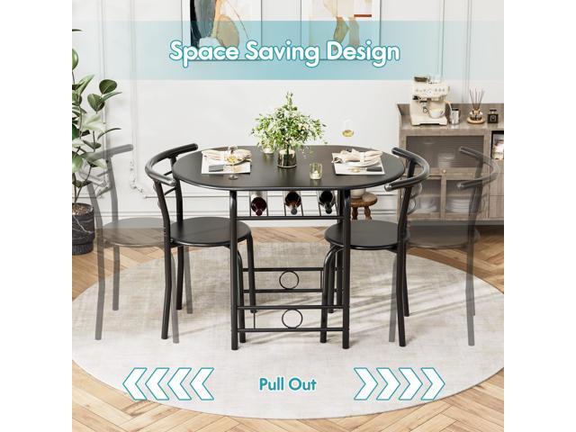 Flamaker Dining Table for 2, 3 Piece Round Table & Chair Set, Small Kitchen Table for Breakfast Nook, Wood Grain Tabletop and Built-in Storage...