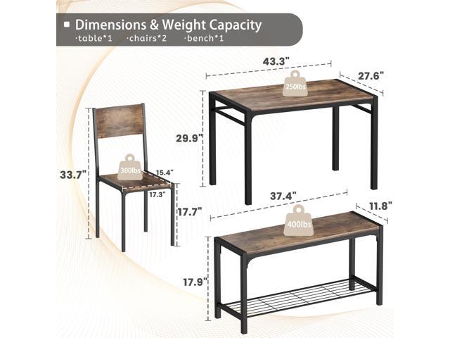 JUMMICO 43.3' Dining Table Set for 4, Kitchen Table with Bench & 2 Chairs Modern Rectangular Metal Frame Dining Furniture Set for Small Space...