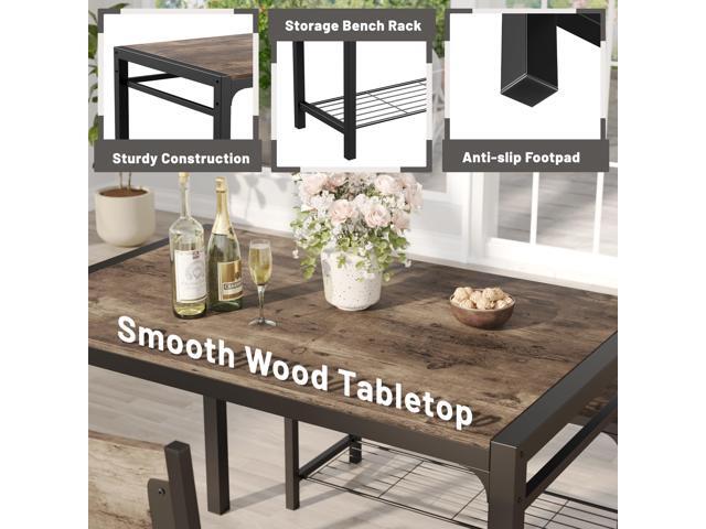 JUMMICO 43.3' Dining Table Set for 4, Kitchen Table with Bench & 2 Chairs Modern Rectangular Metal Frame Dining Furniture Set for Small Space...