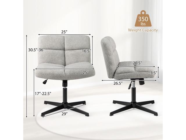 COSTWAY Cross Legged Office Chair, Armless Wide Seat Swivel Desk Chair No Wheels, Height Adjustable Mid Back Computer Task Chair, Modern Faux Lamb...